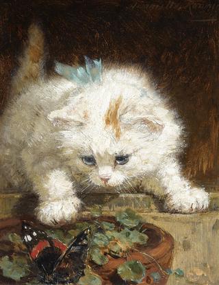 a kitten chasing a butterfly