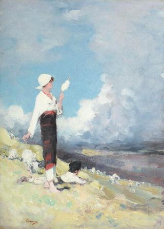 Peasant Girl with Flock of Sheep in Muscelului Valley