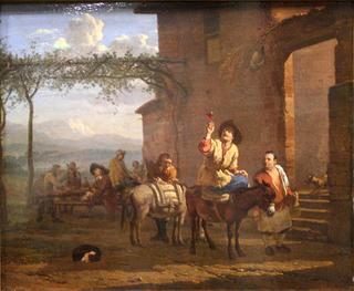 Two Mule Riders at an Inn
