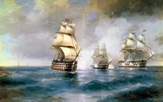 Brig Mercury attacked of two Turkish battleships.