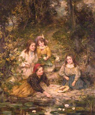 Four Children by a Lily Pond