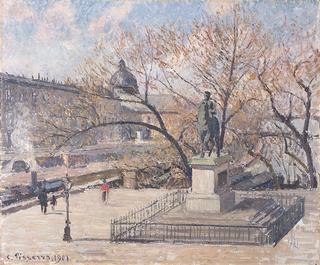 Statue of Henry IV and the Mint building, morning, sunshine.