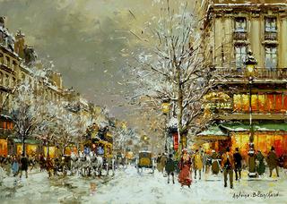 Boulevard des Capucines et Cafe de la Paix en Hiver