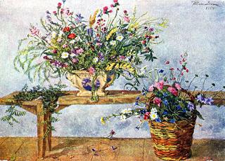 Still Life. Flowers on the bench