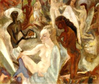 Mulatress Fixing a Blond's Hair