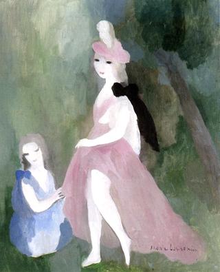 Woman in a Pink Hat and Girl