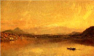 Autumn Landscape with Boaters on a Lake