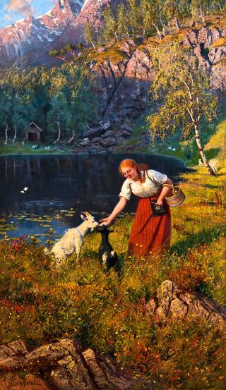 Milkmaid with goats