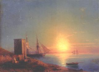 Figures In A Coastal Landscape At Sunset