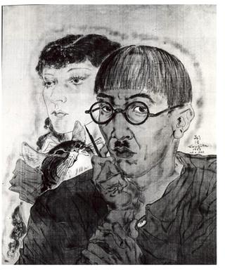 Self-portrait with Madeleine and Cat