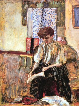 Woman Putting on Her Stockings