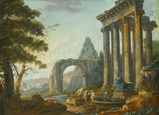 Architectural capriccio with the Temple of Concordia, Arch of Titus and Pyramid of Caius Cestius