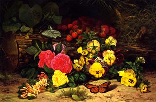 Monarch with Pansies and Fruits