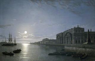 月光下的泰晤士河和格林威治医院