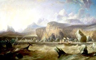 山区海岸的捕鲸船