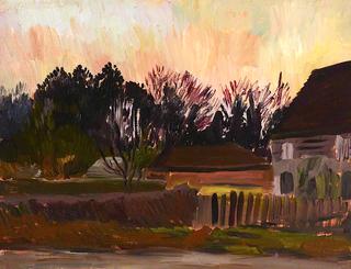 Village Scene with Setting Sun