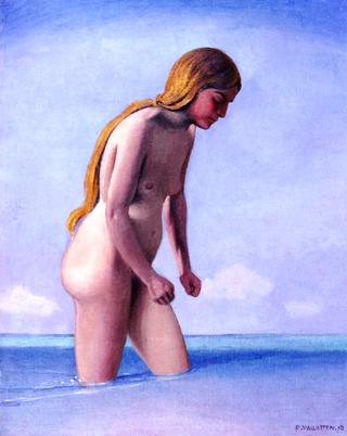 Blond Bather Walking in the Water