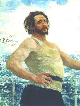 Portrait of writer Leonid Nikolayevich Andreyev on a yacht.
