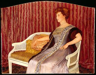 Portrait of a Lady Seated on a Sofa in an Interior