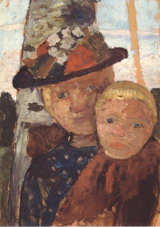 Little Boy and Girl in Flowered Hat