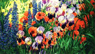 Flower Garden, Irises and Poppies