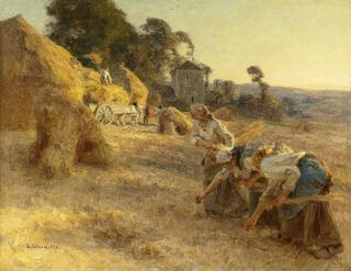 Glaneuses en avant de vieilles meules