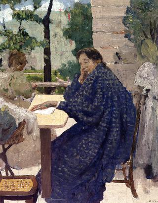 Woman in a Speckled Blue Bathrobe