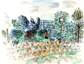 Field of Wheat near a Small Village