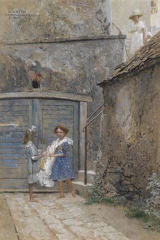 Staircase with barefoot girls