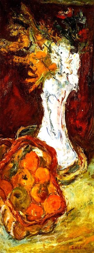 Still LIfe with Bouquet and Basket of Fruit