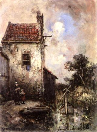 Mother with Child by a Canal