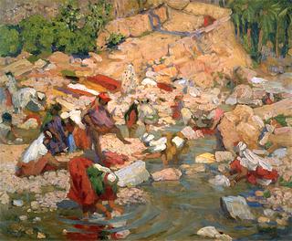 Arab Women Washing Clothes in a Stream