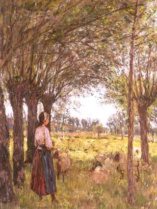 French Girl Minding Sheep