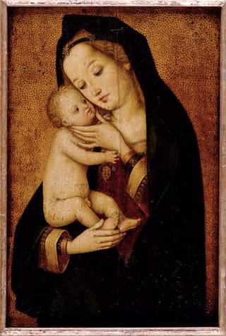 Maria, das Kind liebkosend