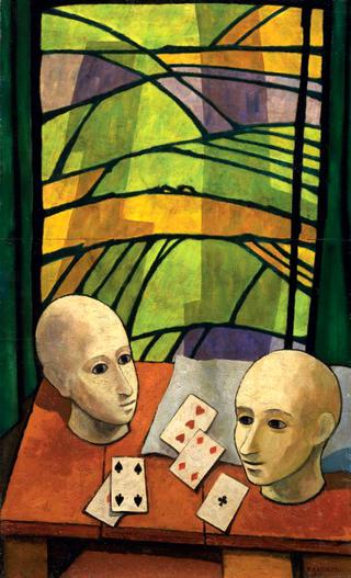Two Heads with Playing Cards