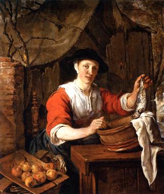 A Woman Selling Fish and Fruit