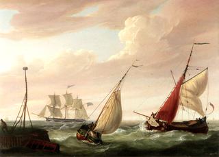 Sailing Vessels near the Harbor Entrance