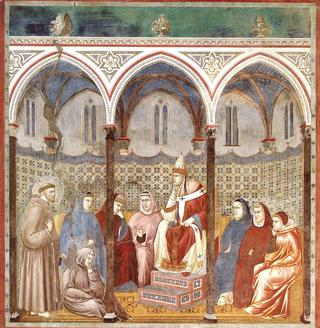 Legend of St Francis: 17. St Francis Preaching before Honorius III (Upper Church, San Francesco, Assisi)