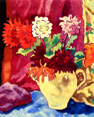 Beige Pitcher, Dahlias