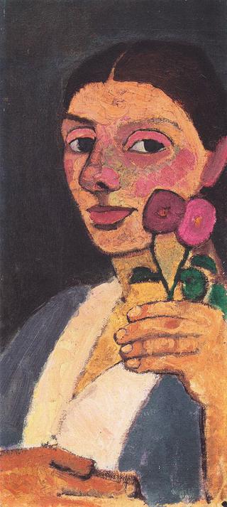Self-Portrait with Two Flowers