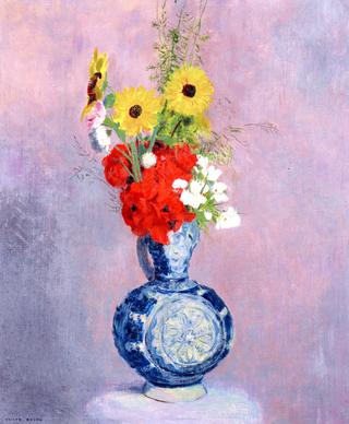 Bouquet of Flowers in a Blue Vase