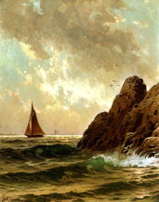 Sailboats off a Rocky Shore