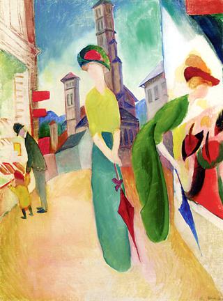 Two Women in front of a Hat Shop