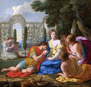 Hypnerotomachia Poliphili, Polyphilus and Polia Accompagnied by Nymphs on Island of Cythera