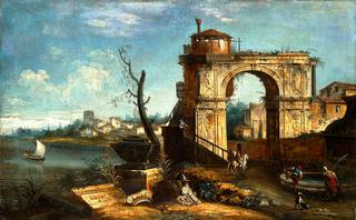 Capriccio View with triumphal Arch and Fountain