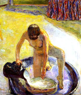 Nude Crouching in the Tub