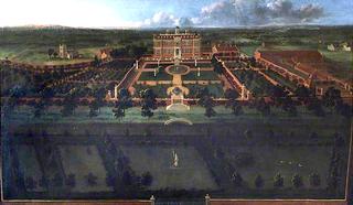 Bird's Eye View of Sudbury Hall: South Front and Its Formal Gardens