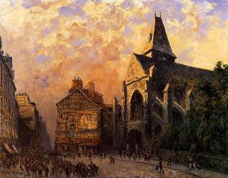Scene of a Street in front of the Church of Saint-Medard, Paris