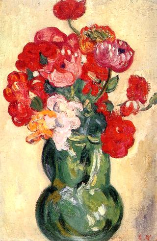 Flowers in a Green Pitcher