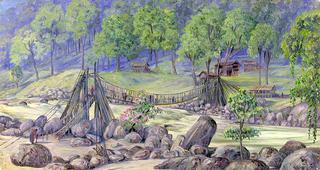 Cane Bridge over the Rungheet. Darjeeling. India. October 1878
